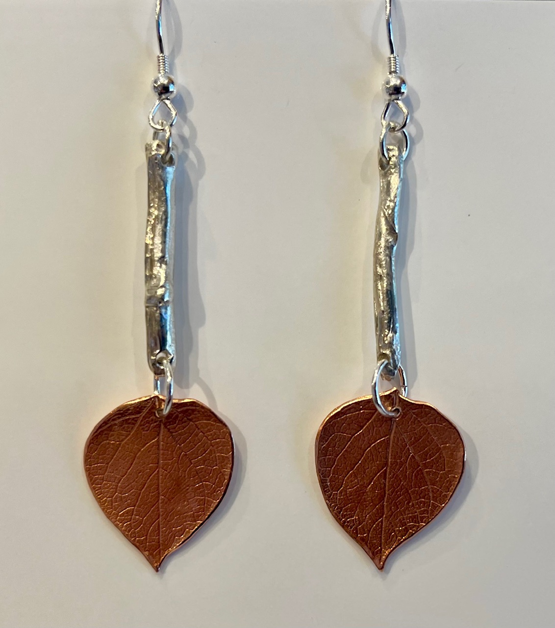 Copper Leaf & Silver Branch Earrings, 25-4
