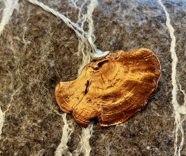 Copper & Silver Polypore Mushroom Pendant, 25-8