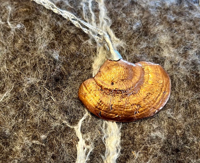 Copper & Silver Polypore Mushroom Pendant, 25-9