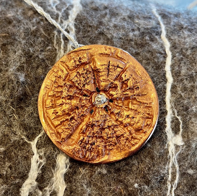 Copper & Silver Bark Medallion Pendant, 25-12