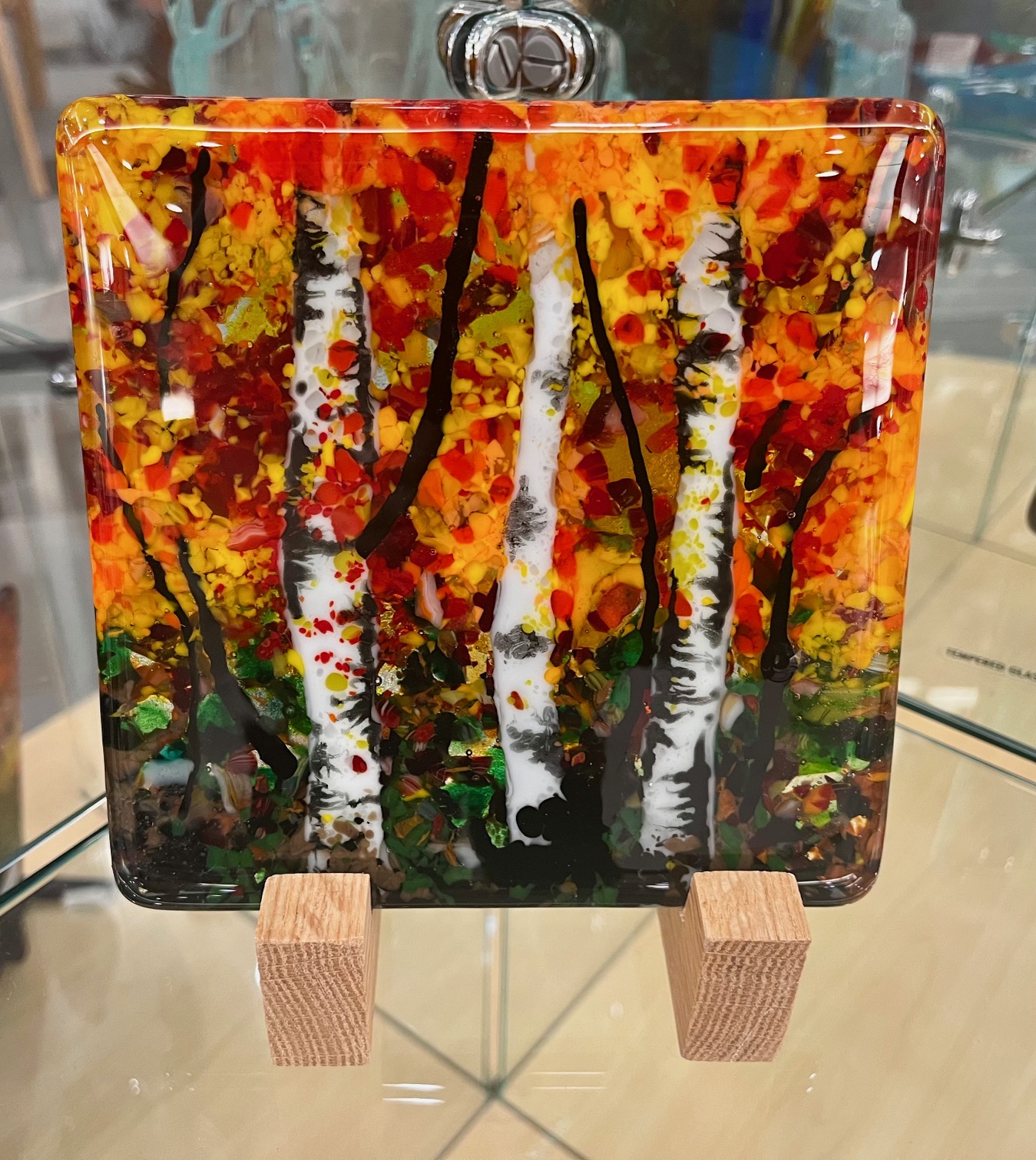 Birch Forest in Fall on wood stand